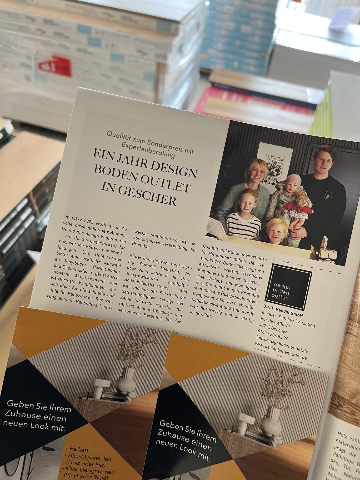 Zeitungsporträt der Stadt Gescher über das design boden outlet